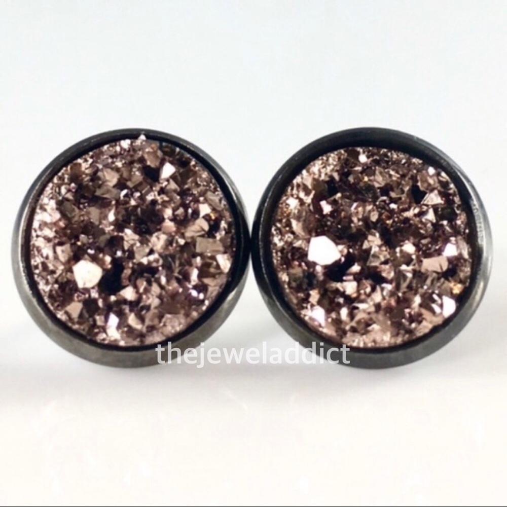 3 for $25 Rose Gold faux druzy Gunmetal studs - Picture 1 of 4
